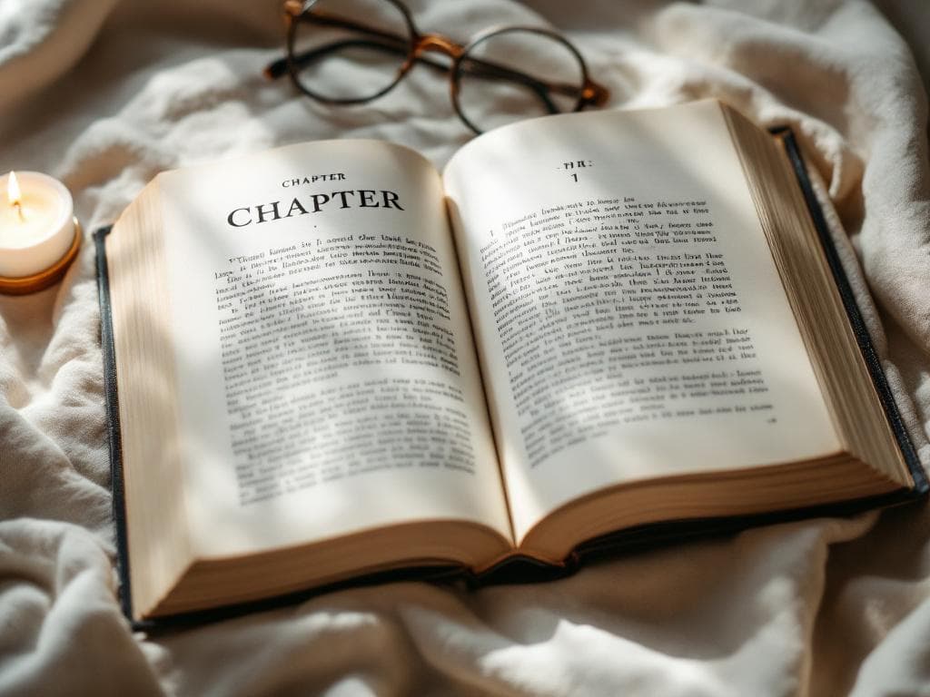 Open biography showing a chapter page with cream paper