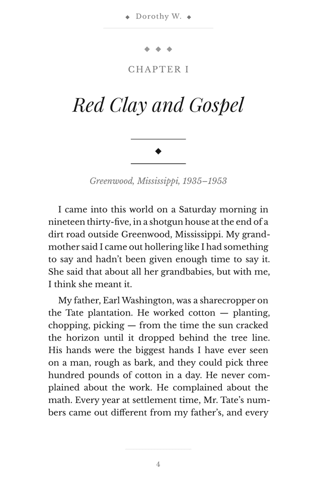 Page 1 from Dorothy W.'s biography