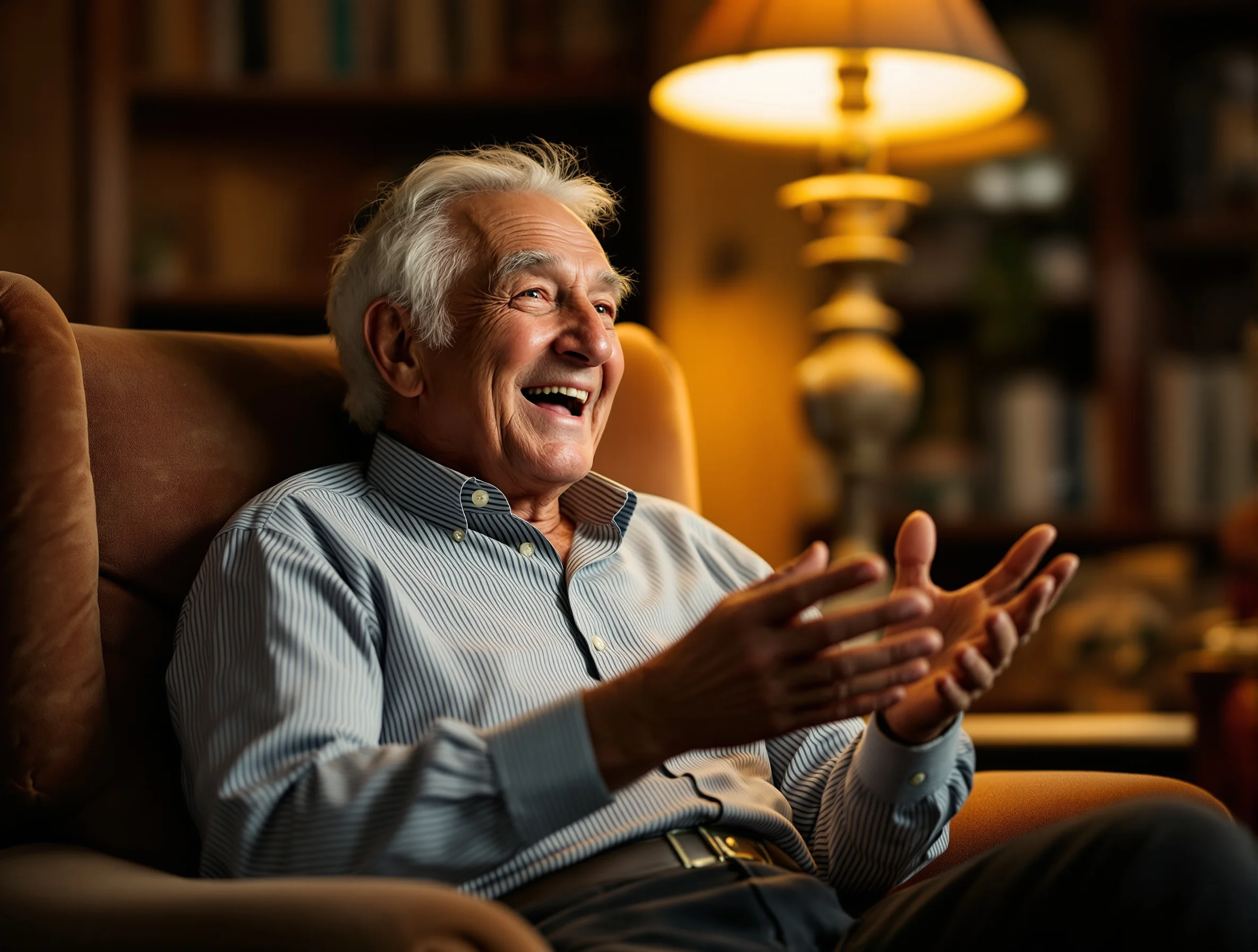 An elderly person sharing their life story