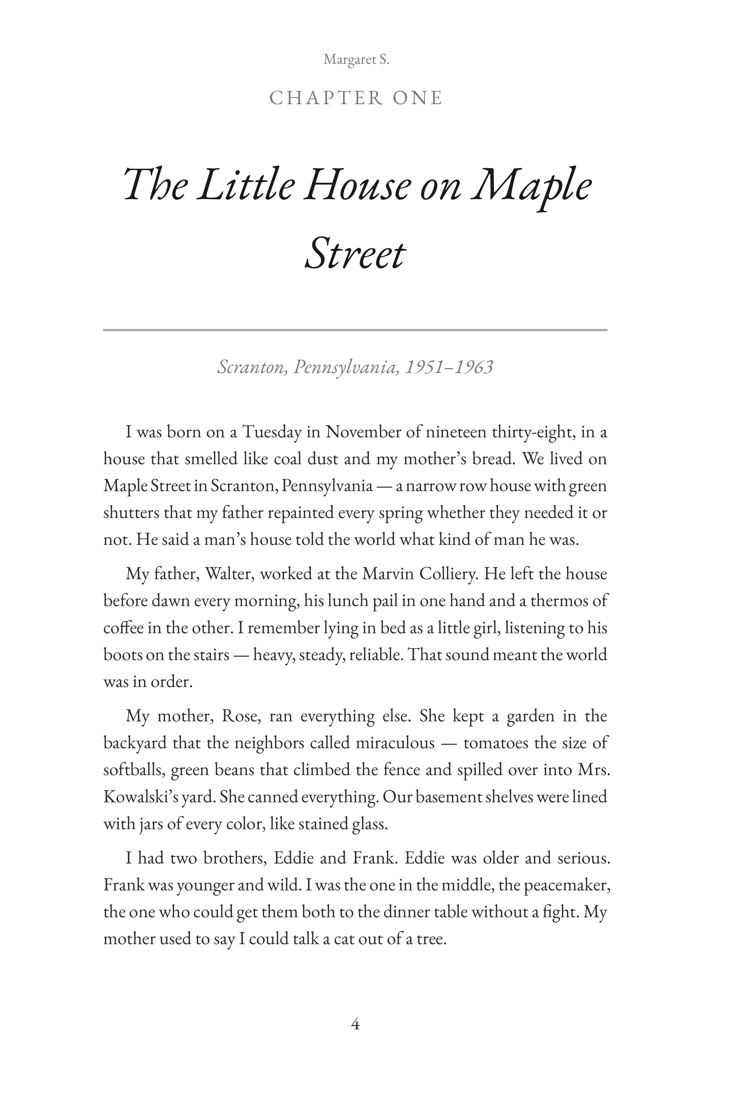 Sample chapter page — the opening of Margaret's story