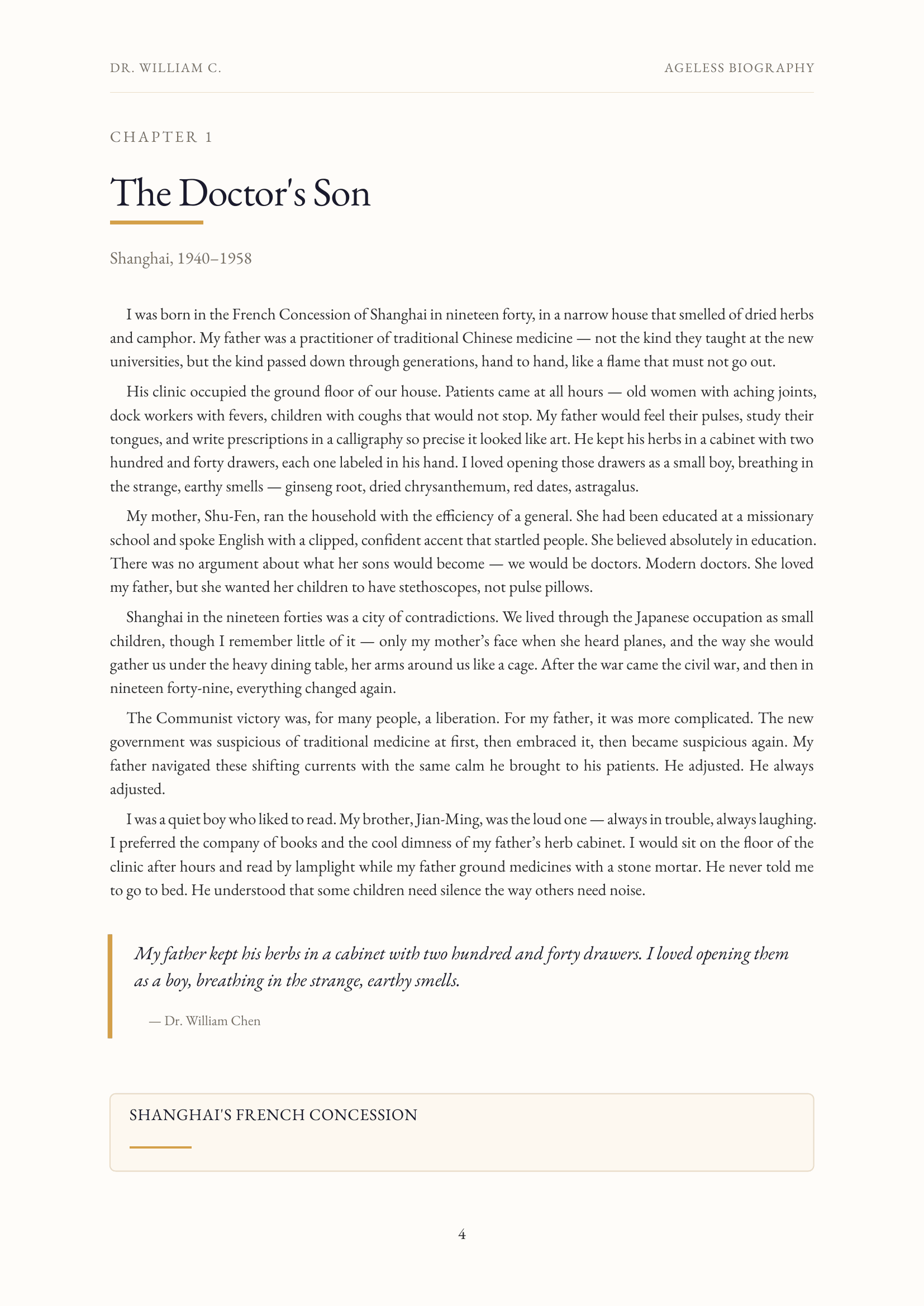 Chapter One — Dr. William C.'s biography